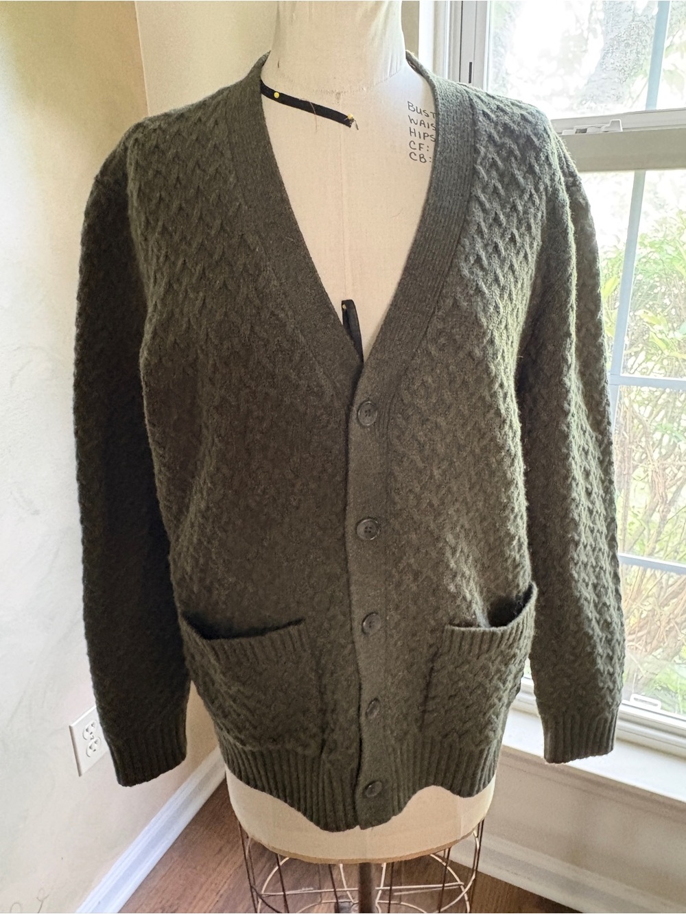 Olive Green Cable Knit Button-Up Cardigan Sweater